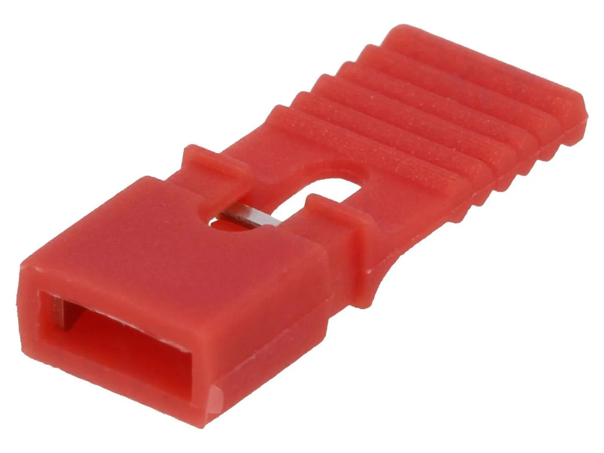 Jumper, lange Ausführung mit Griff, geschlossen, RM 2,54 mm, rot
