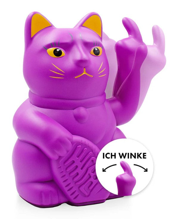 Winkekatze Stinkefinger, Lila, 15 cm