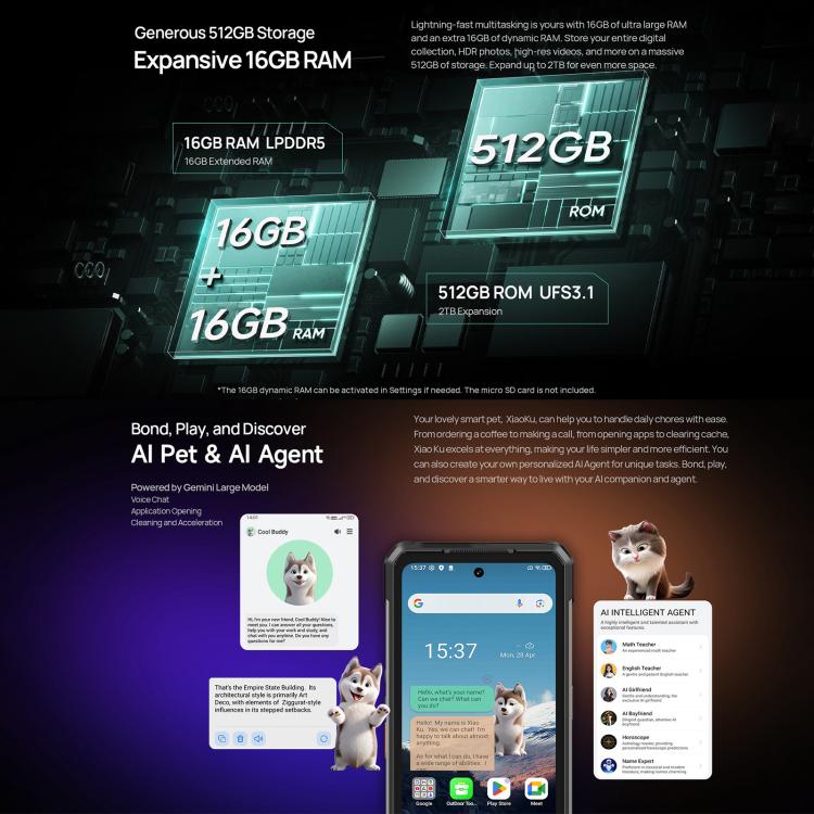 Ulefone Armor 34+, 16GB+512GB, Night Vision, IP68/IP69K, 6.95 inch Android 15 MediaTek Dimensity 7400X Octa Core