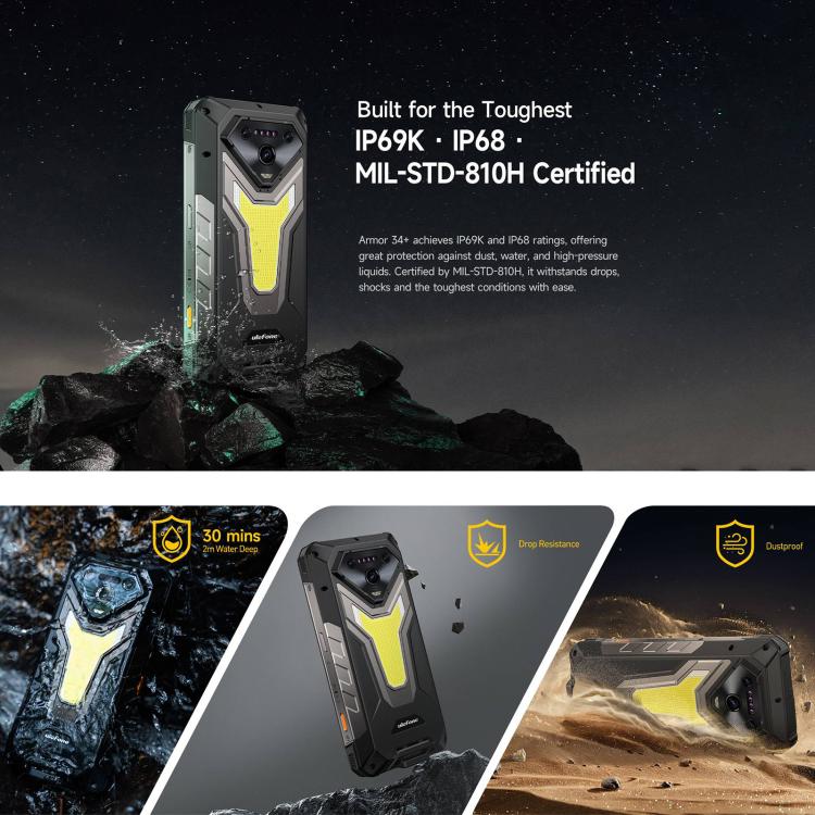 Ulefone Armor 34+, 16GB+512GB, Night Vision, IP68/IP69K, 6.95 inch Android 15 MediaTek Dimensity 7400X Octa Core