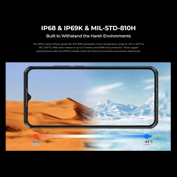 Oukitel WP52 5G Robustes Telefon, 4 GB + 256 GB, 6,6 Zoll Android 14.0 MediaTek Dimensity 6100+ Octa-Core 3,0 GHz, NFC, OTG, Netzwerk: 5G