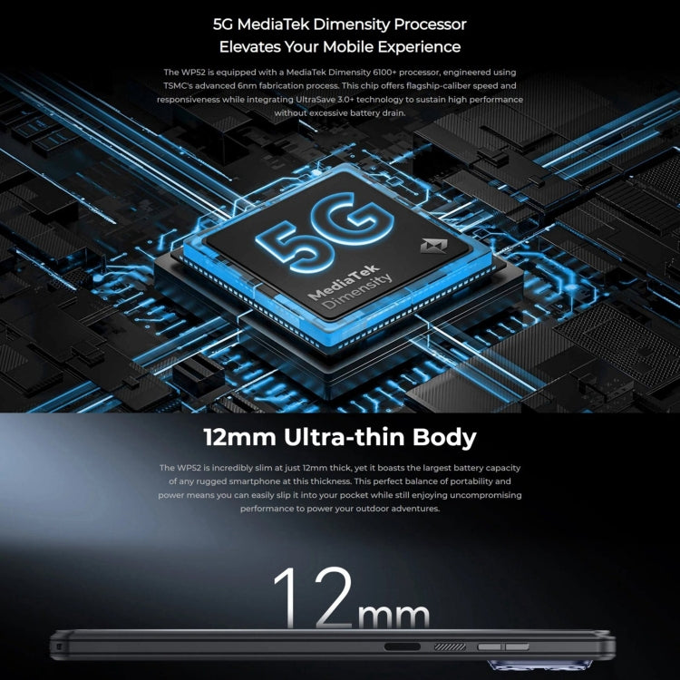 Oukitel WP52 5G Robustes Telefon, 4 GB + 256 GB, 6,6 Zoll Android 14.0 MediaTek Dimensity 6100+ Octa-Core 3,0 GHz, NFC, OTG, Netzwerk: 5G
