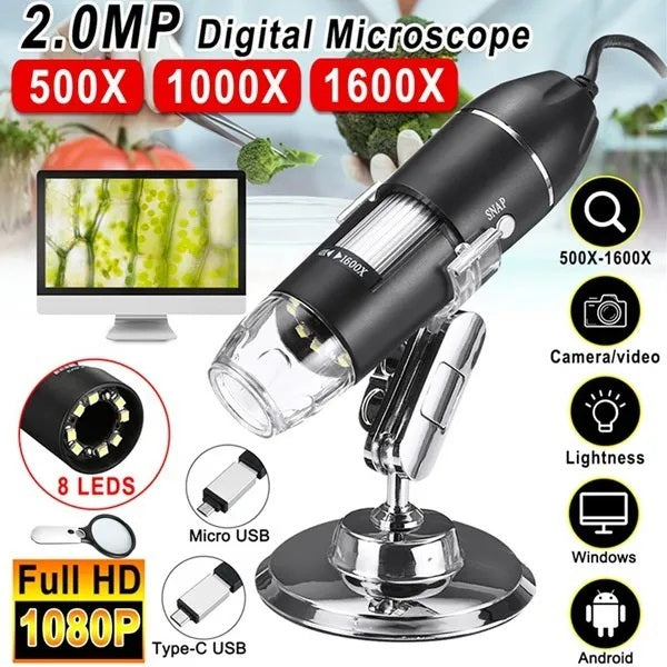 1600X Tragbares 8-LED-Lichtlupe USB-Handmikroskop