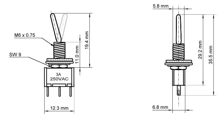 Miniatur Kippschalter 3 Pin EIN-EIN – weitere Ansicht