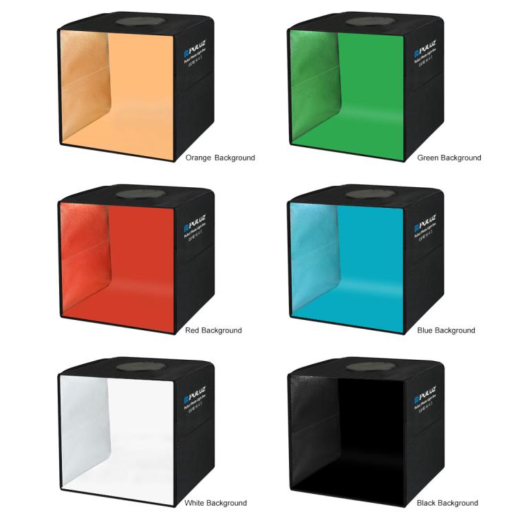 PULUZ 30 cm faltbares, hohes 97 CRI-Ringlicht, Fotobeleuchtung, Studio-Aufnahmezelt, Box-Set mit 6 Hintergrundfarben (Schwarz, Weiß, Orange, Rot, Grün, Blau), aufgeklappte Größe: 30 cm x 30 cm x 30 cm