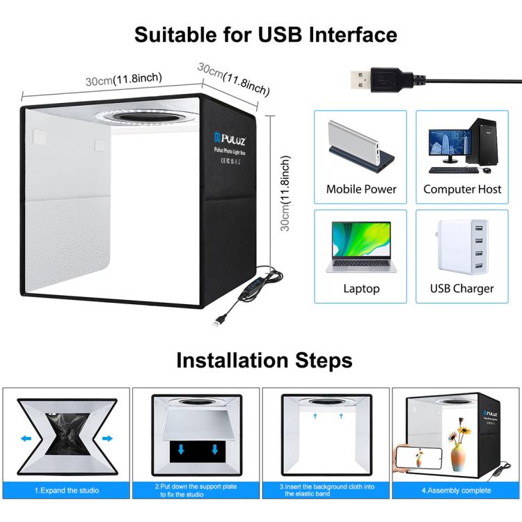 PULUZ 30 cm faltbares, hohes 97 CRI-Ringlicht, Fotobeleuchtung, Studio-Aufnahmezelt