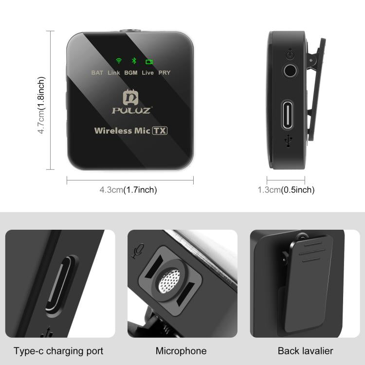 PULUZ Kabelloses Lavalier-Mikrofon für Typ-C-Telefon, Typ-C-Empfänger