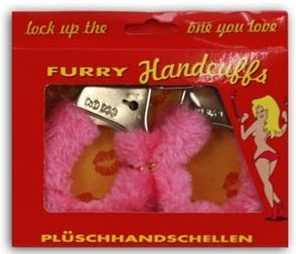 Plüschhandschellen rot oder rosa sortiert in Box ca 15,5x13cm