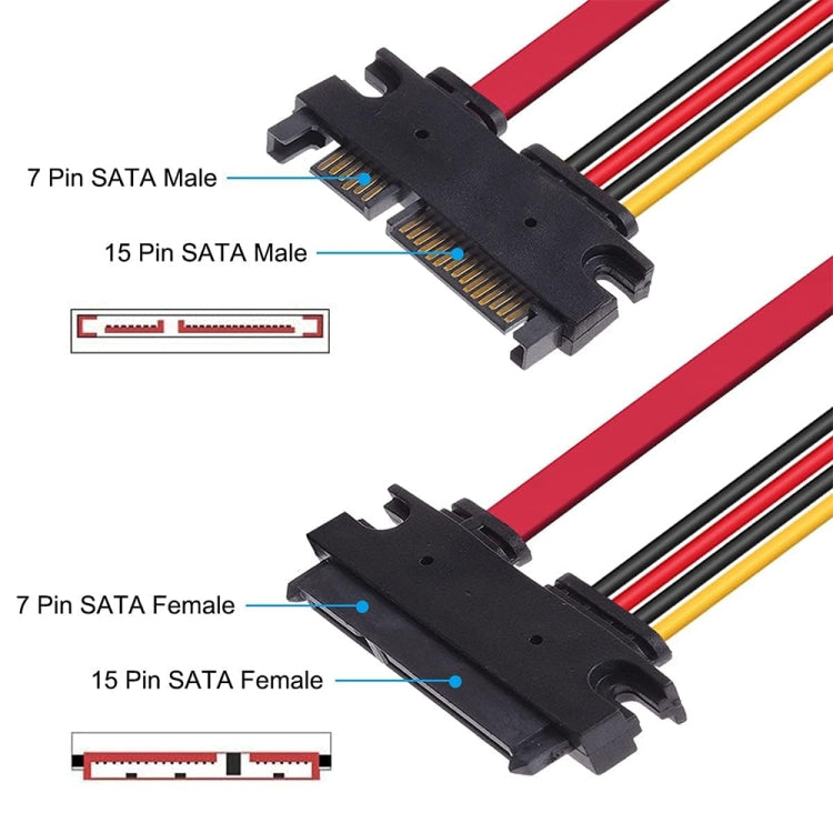 15 + 7-Pol serielles ATA-Daten-Verlängerungskabel für SATA-Festplatte, Länge: 50 cm