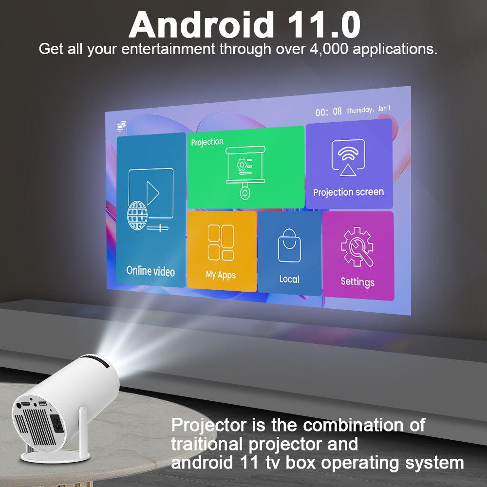 Android 11 Led Projektor Beamer 1280*720p 4k Wifi6/BT 5.0 200 Ansi Lumen