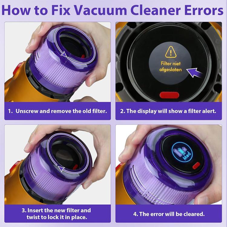 JUNSUNMAY Staubsaugerfilter-Ersatz mit Reinigungsbürste für Dyson V12 Origin / V12 Detect Slim / Slim+, 2pcs, 1pcs