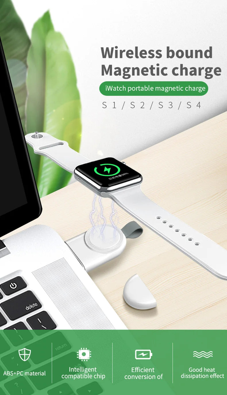 Portabler Wireless Ladeadapter für Apple Watch (USB-C Stecker/Kupplung)