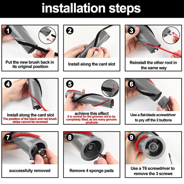 Ersatzfilzstreifen für Dyson V10, V11, V15 Direct Drive Reinigungskopf-Bürstenleistenwartung, Soft Plush, Carbon Fiber Red+Black, Carbon Fiber