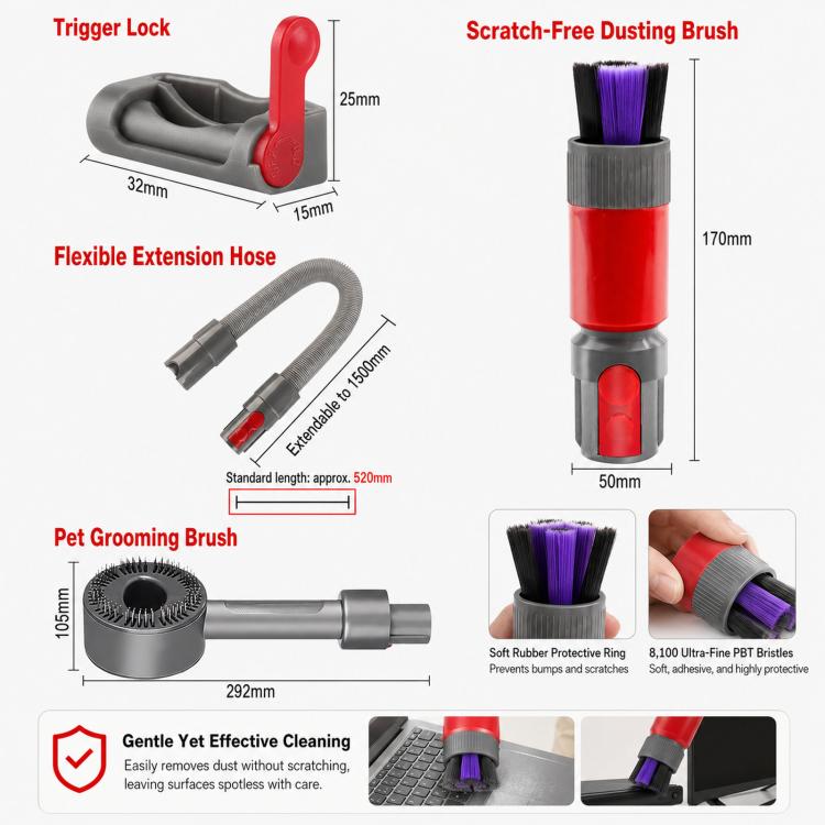 Kratzfreies Staubpinsel-Zubehörset für Dyson V7 V8 V10 V11 V15 Staubsauger-Aufsatzset, 3-in 1 Red, 3-in-1 Gray, 4-in-1 Red, 4-in-1 Gray