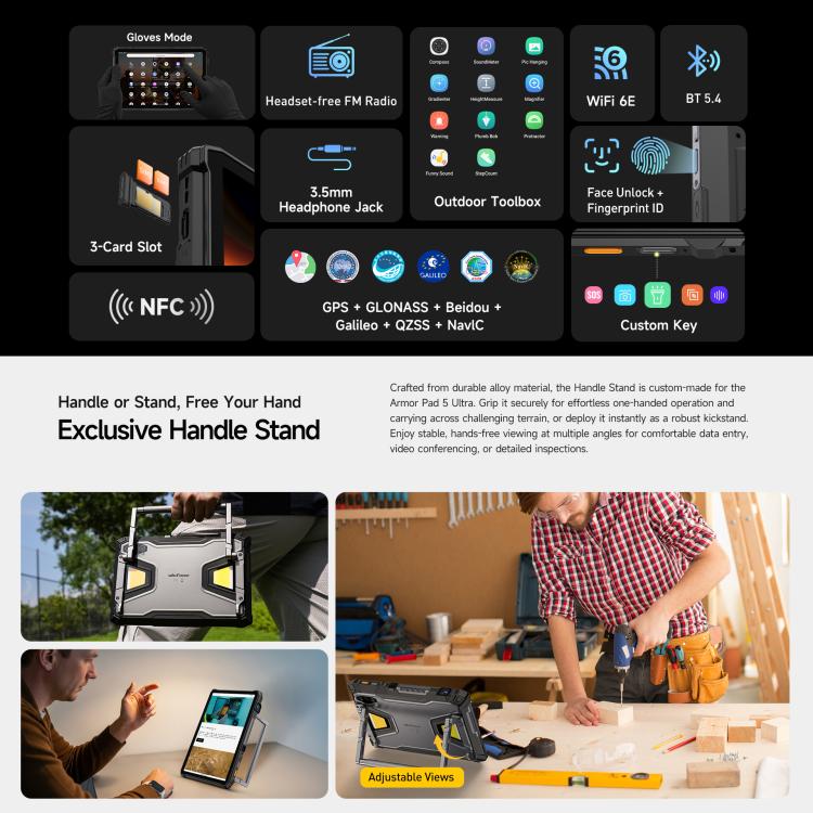 Ulefone Armor Pad 5 Ultra Tablet PC mit Projektor, 12 GB + 512 GB, 11 Zoll