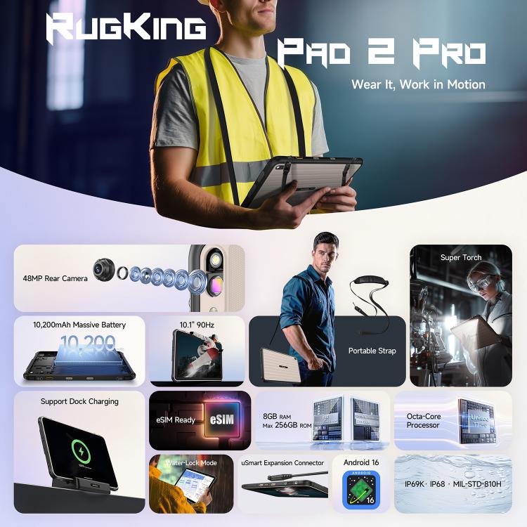 Ulefone Rugking Pad 2 Pro Rugged Tablet PC, 8GB+256GB, 10.1 inch Android 16