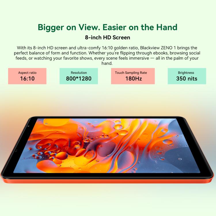 Blackview ZENO 1 Tablet PC, 6GB+256GB, 8 inch Android 15 Unisoc Tiger T615 Octa Core