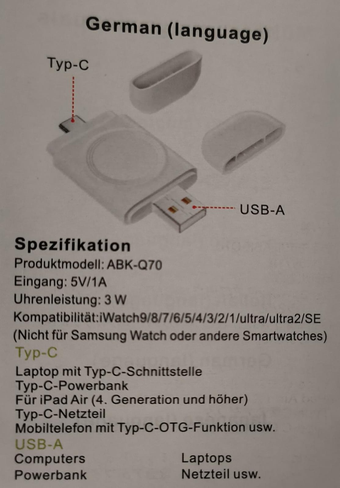 Kabellose Ladestation mit Dual-Interface Für die Apple Watch, mit USB & Typ C