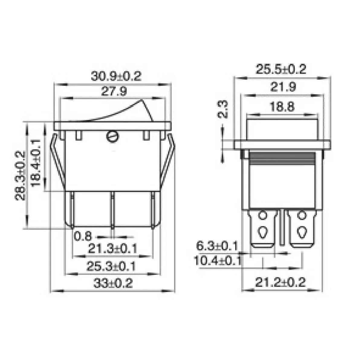 Zweipoliger Wippschalter T1323005 – weitere Ansicht