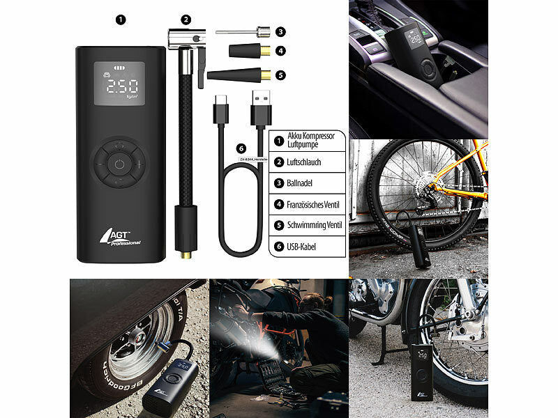 AGT Ultrakompakte Akku-Kompressor-Luftpumpe, 150 psi, 4.000 mAh, 35 W Elektroniktrade Switzerland