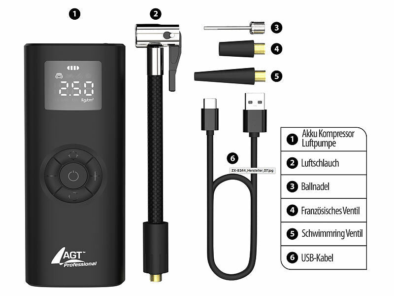AGT Ultrakompakte Akku-Kompressor-Luftpumpe, 150 psi, 4.000 mAh, 35 W Elektroniktrade Switzerland