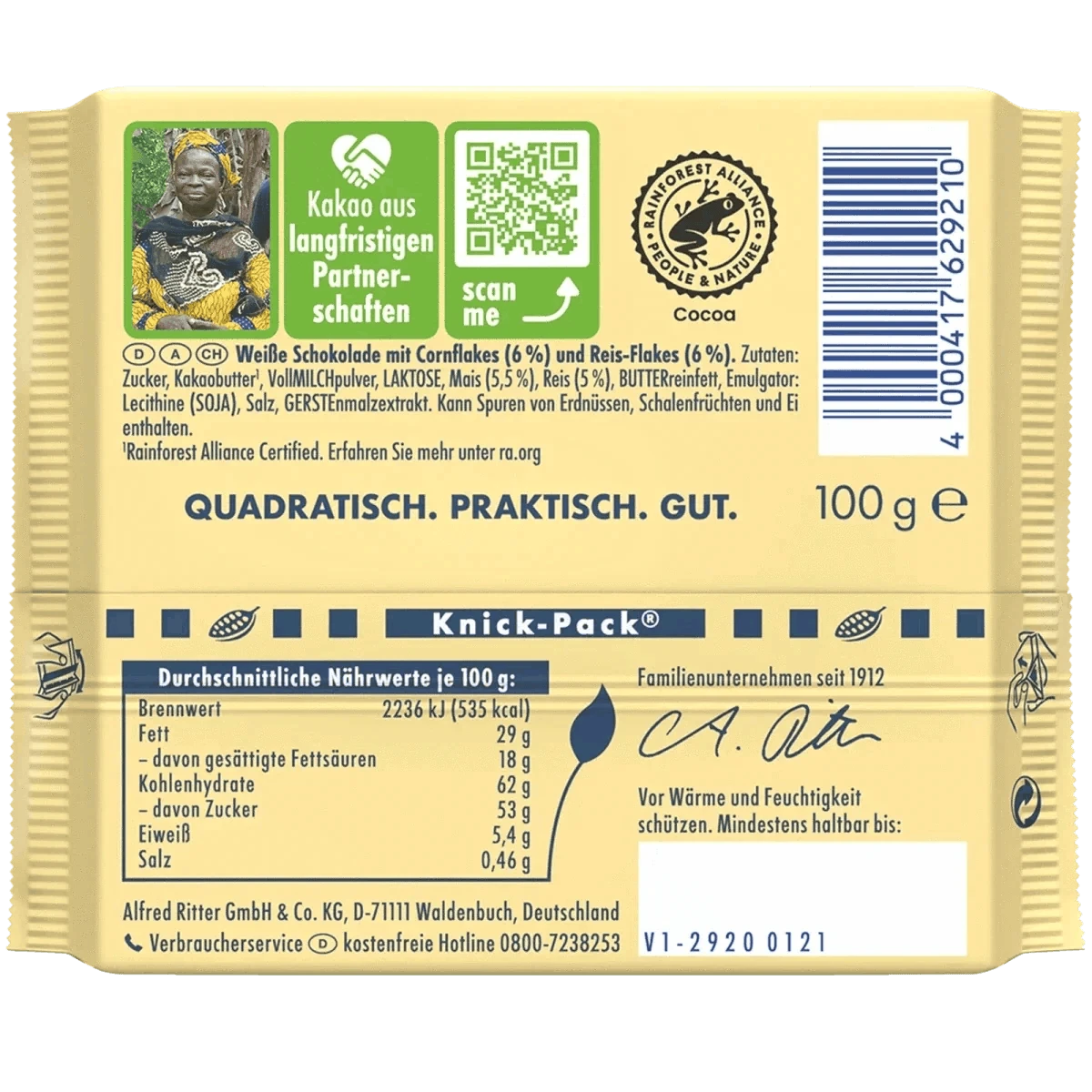 Alfred Ritter GmbH & Co. KG Weiß + Crisp Schokoladen-Tafel 100g - Unterwegs in unser Lager elektroniktrade Switzerland