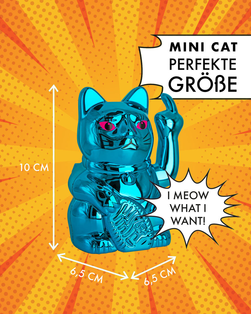 SOLAR CAT - METALLIC BLAU - Winkekatze mit Stinkefinger