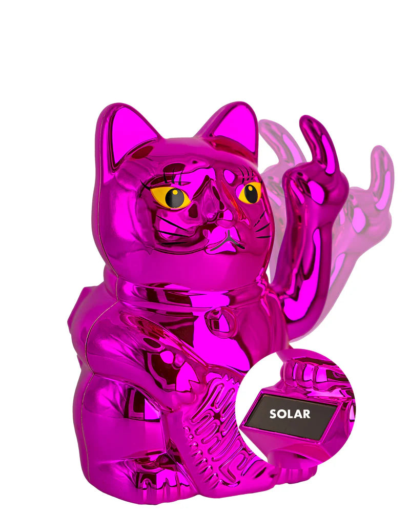 SOLAR CAT - METALLIC PINK - Winkekatze mit Stinkefinger