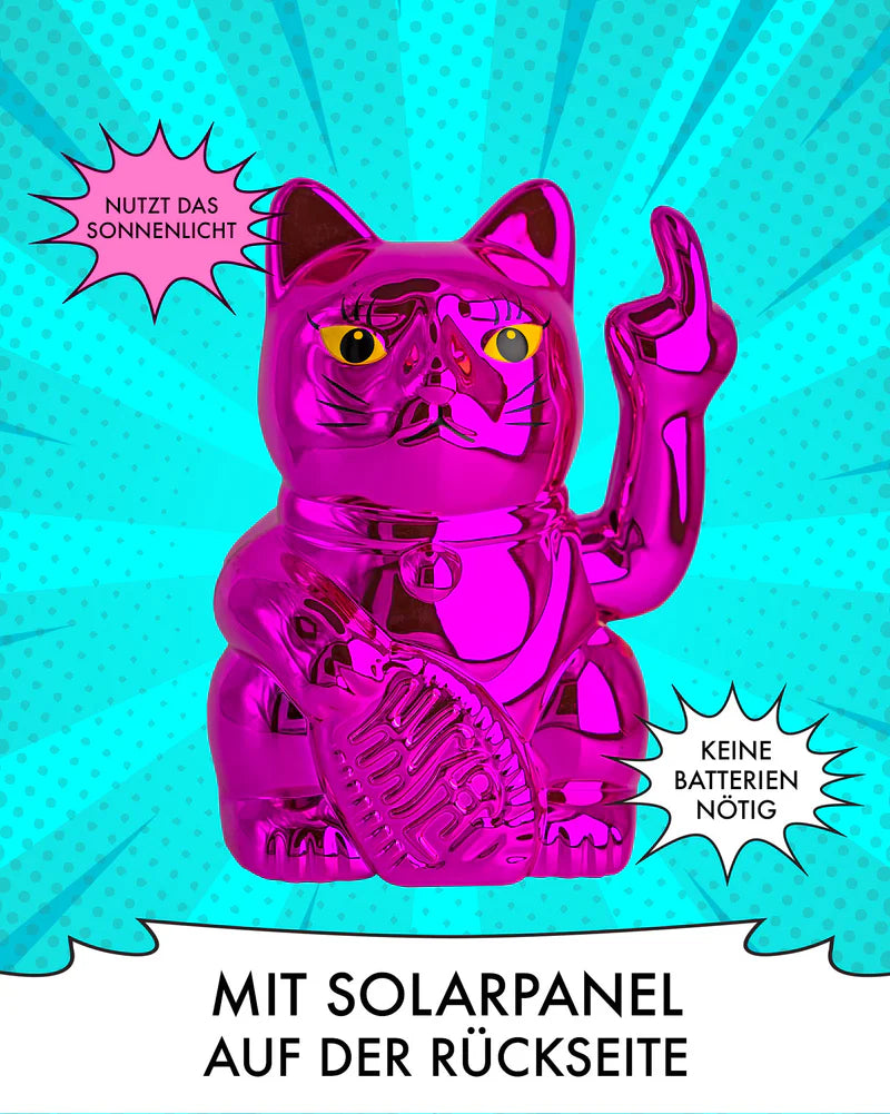 SOLAR CAT - METALLIC PINK - Winkekatze mit Stinkefinger