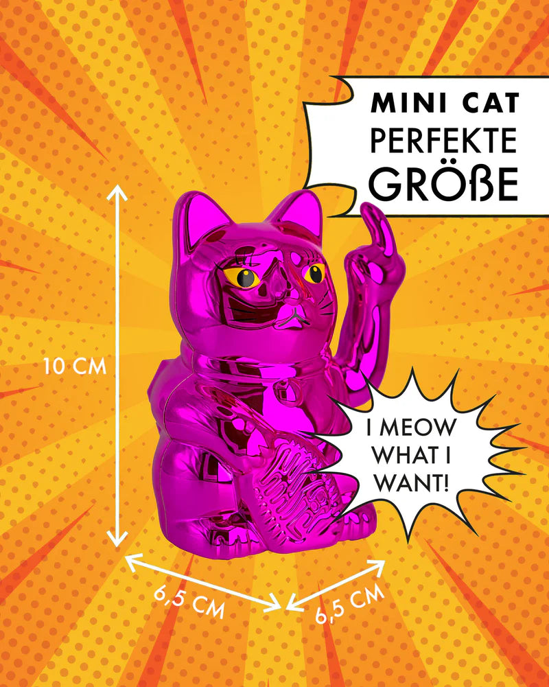 SOLAR CAT - METALLIC PINK - Winkekatze mit Stinkefinger