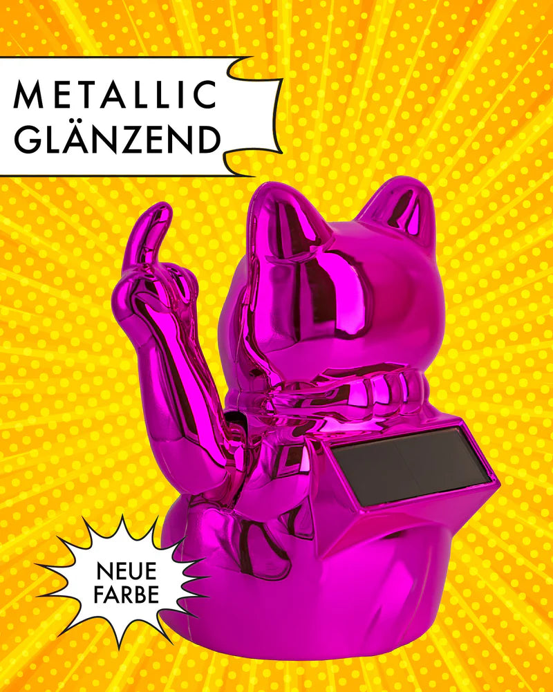 SOLAR CAT - METALLIC PINK - Winkekatze mit Stinkefinger