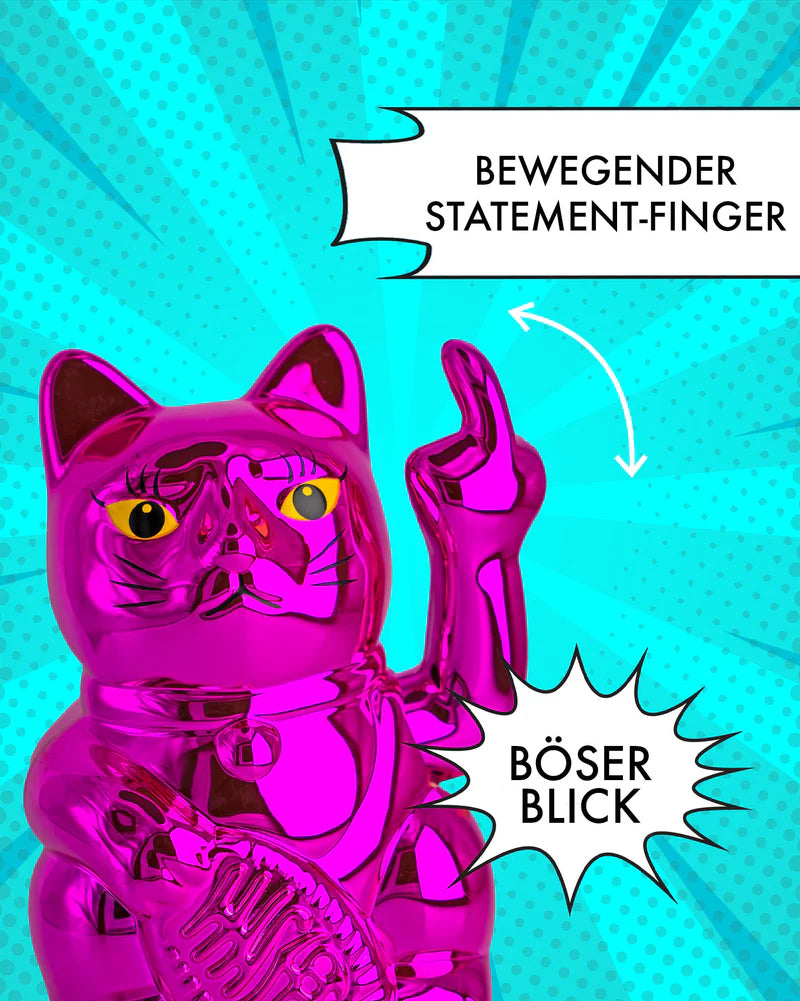 SOLAR CAT - METALLIC PINK - Winkekatze mit Stinkefinger