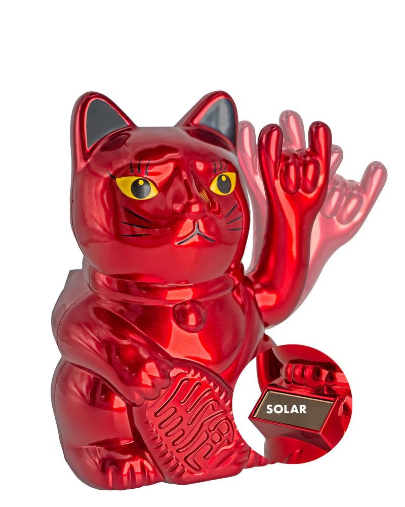 SOLAR ROCK CAT - METALLIC ROT - Winkekatze mit Stinkefinger