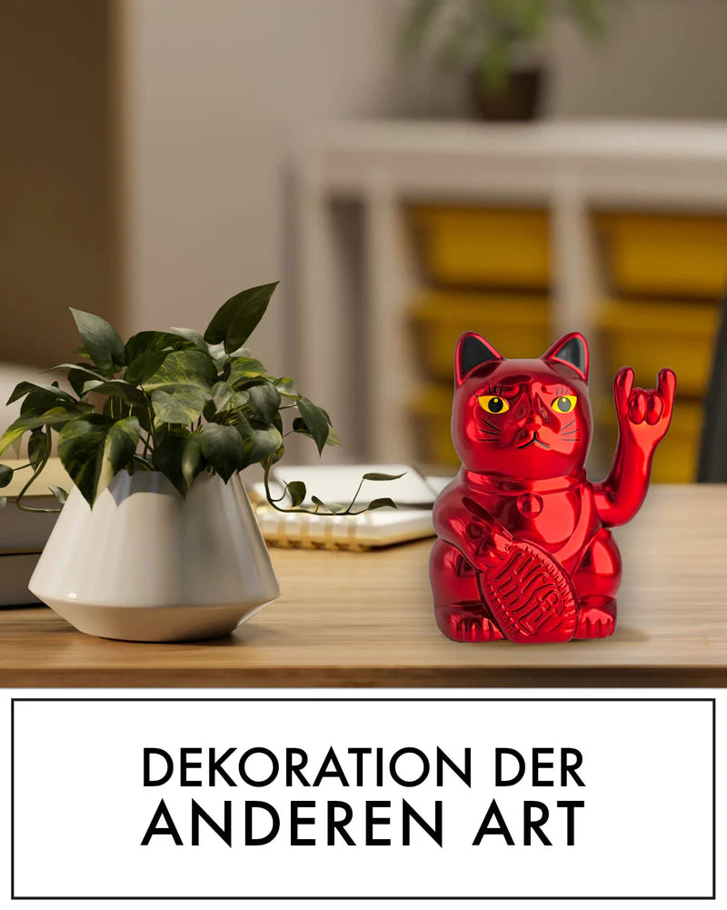 SOLAR ROCK CAT - METALLIC ROT - Winkekatze mit Stinkefinger