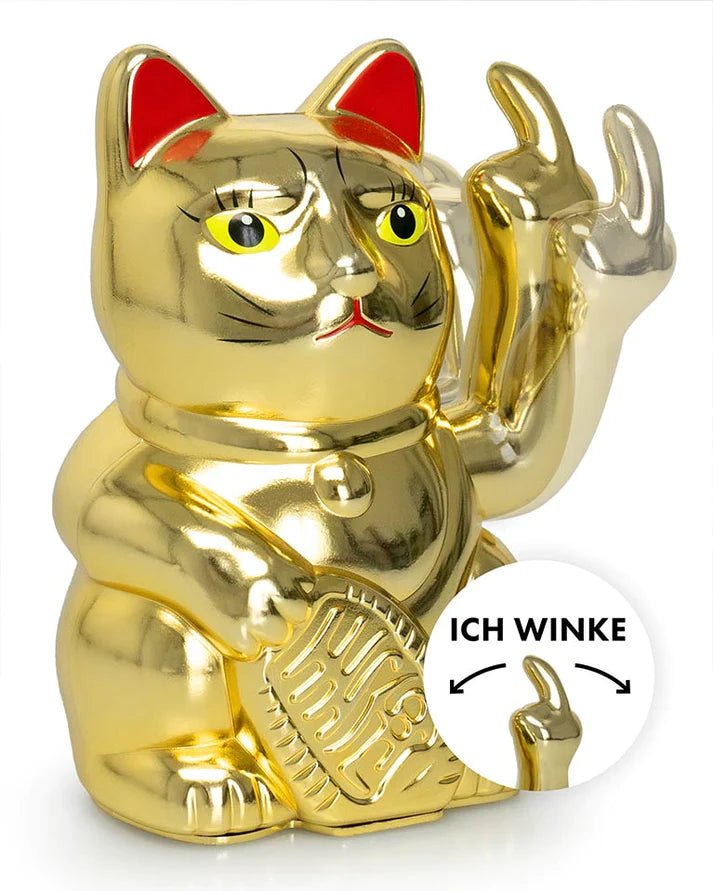 Winkekatze Stinkefinger, gold, 15 cm