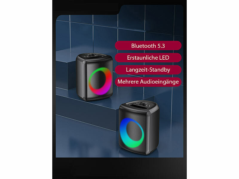 auvisio Mobile Outdoor-PA-Partyanlage & -Bluetooth-Boombox, Lichteffekte, 140W Elektroniktrade Switzerland