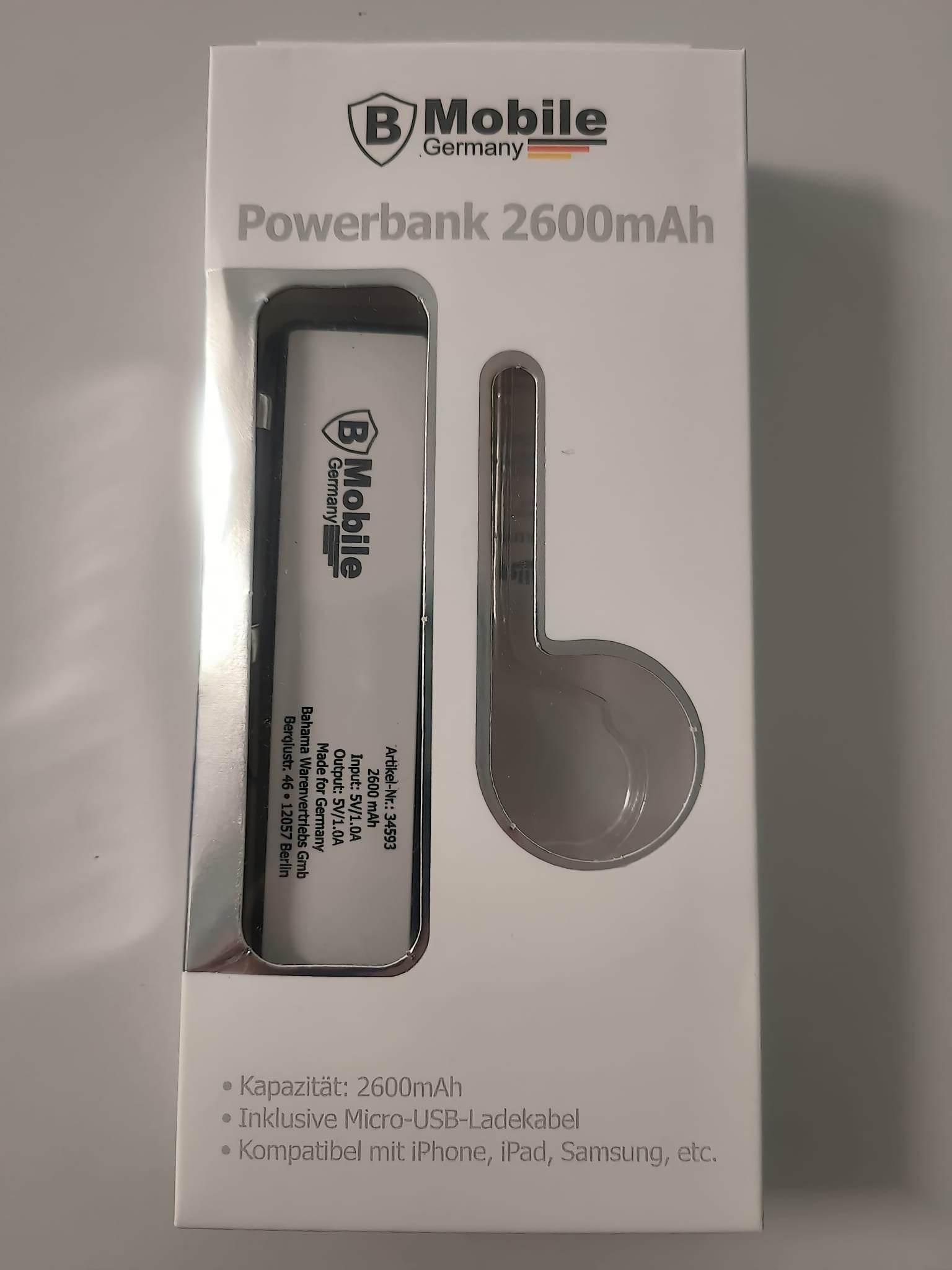 B-Mobile Power Bank 2600mAh mobiler Akku Ladegerät mit USB in Schwarz Elektroniktrade Switzerland