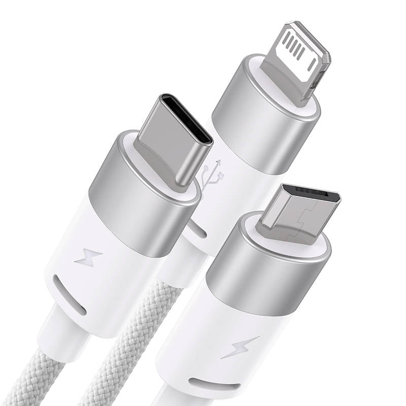 BASEUS 3in1 USB Kabel Baseus StarSpeed Serie, USB-C + Micro + Lightning 3,5A, 1.2m (Weiß) Elektroniktrade Switzerland