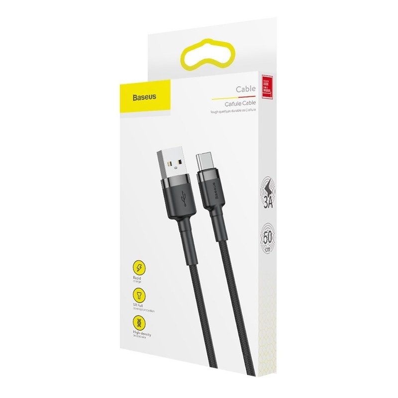 BASEUS Baseus Cafule USB-C Kabel 2A 3m (Schwarz+Grau) elektroniktrade Switzerland