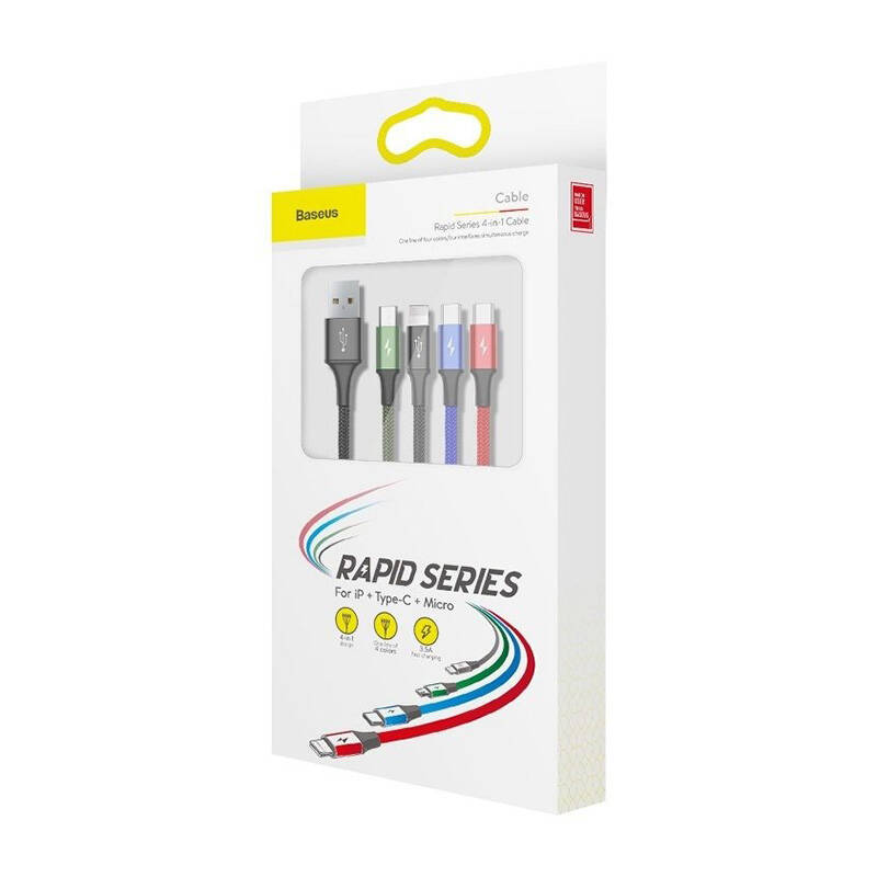 BASEUS Baseus Fast USB Kabel 4in1 2xUSB-C / Lightning / Micro 3,5A 1,2m - Schwarz Elektroniktrade Switzerland