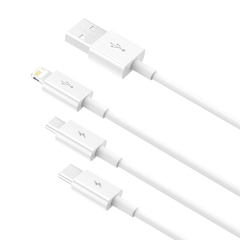BASEUS Schnellladekabel USB auf M+L+C Baseus Superior Data 3,5 A 0,5 m (weiß) Elektroniktrade Switzerland