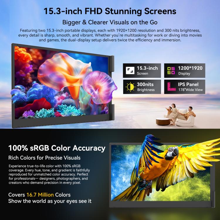 Blackview Blackview DCM8 15.3 inch Dual Display Portable Laptop LCD Monitors Screen Extender with Stand, DCM8 elektroniktrade Switzerland