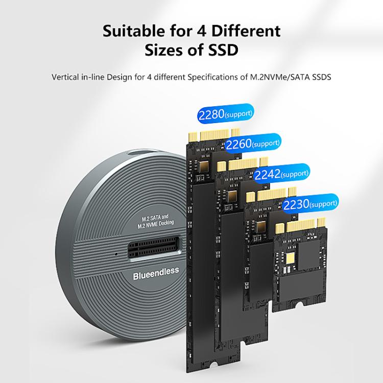 Blueendless Blueendless SD03PA SSD-Gehäuse aus Alu, M.2 NVMe/SATA Dual-Protokoll-Laufwerksschacht, SD03PA elektroniktrade Switzerland