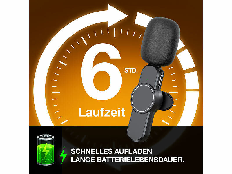 Callstel 2er-Set Ansteck-Funk-Mikrofone, Akku, für USB-C, 8-PIN, 3,5-mm-Klinke Elektroniktrade Switzerland
