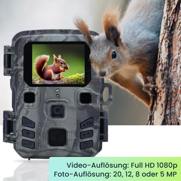 Casativo Tech Kompakte Wildkamera, Full HD, PIR Bewegungssensor, Nachtsicht mit IR LEDs, IPX5, 180g leicht, Farbdisplay, für eine diskrete Tierbeobachtung elektroniktrade Switzerland