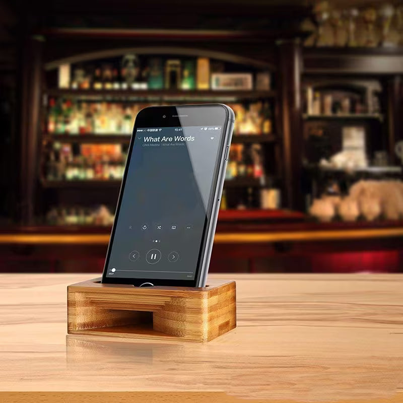 Handyhalterung mit Ständer und Verstärker | Holz- und Bambus-Design