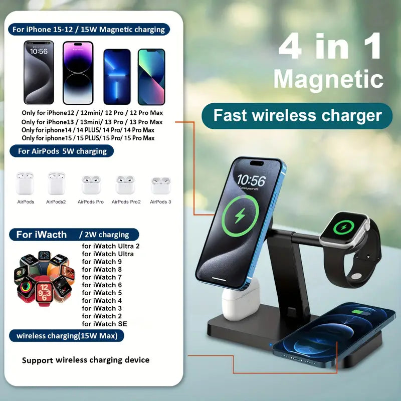4in1 Wireless-Ladegerät, Tragbar, Faltbar, Magnetische Saugfunktion, für Apple Geräte