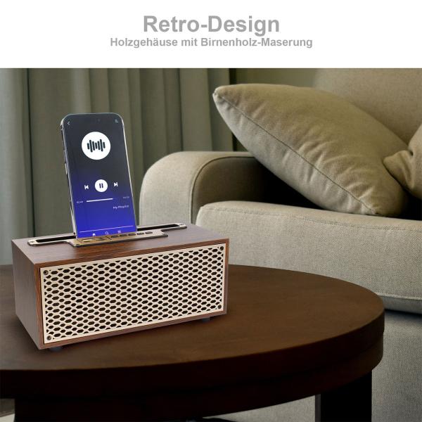 Bluetooth Radio, Vintage, Wireless, Holzgehäuse, 20,9 x 9,5 x 9,8 cm