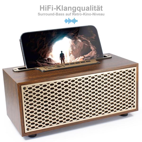 Bluetooth Radio, Vintage, Wireless, Holzgehäuse, 20,9 x 9,5 x 9,8 cm