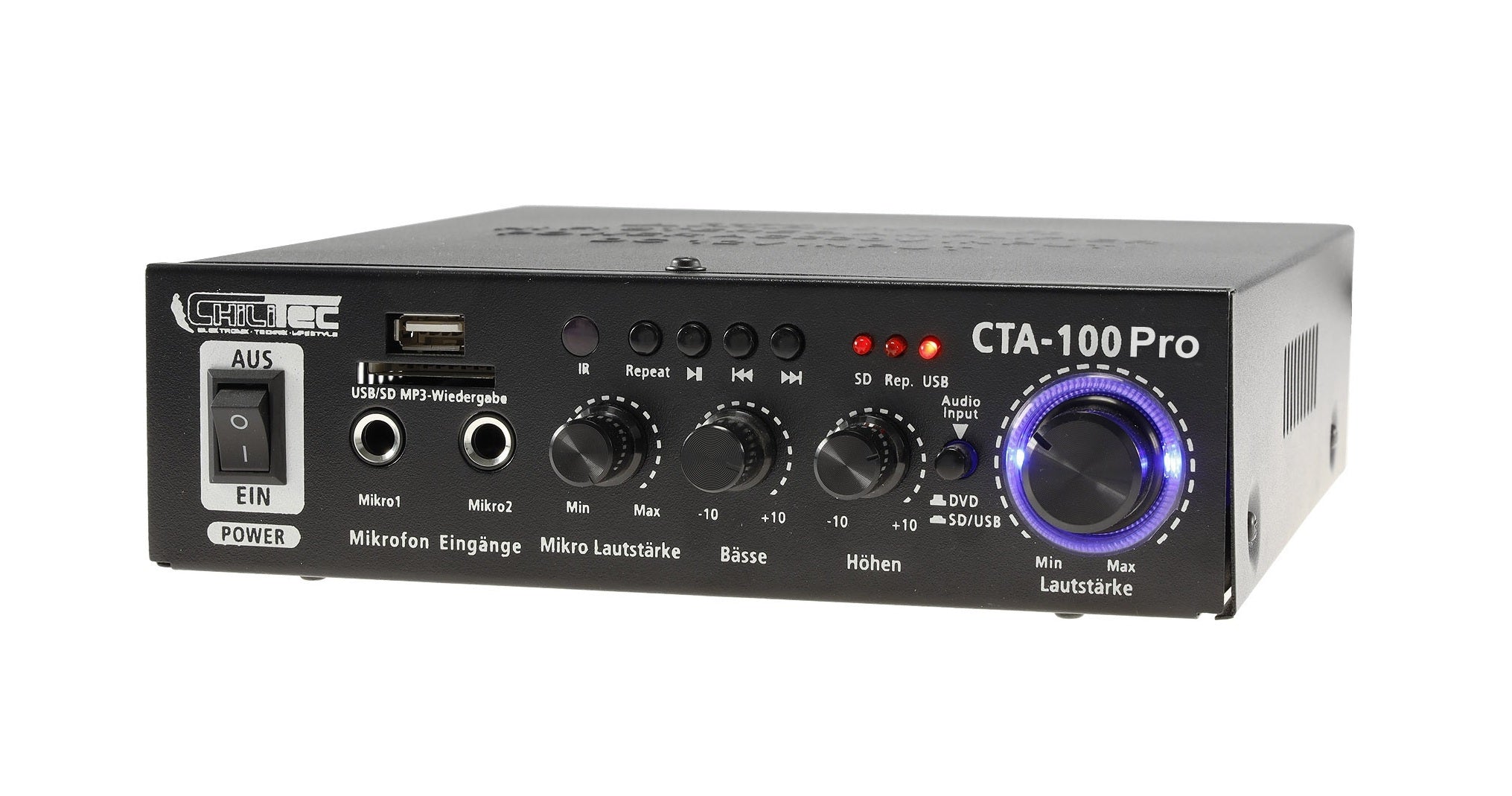 Chilitec HiFi-Verstärker "CTA-100 Pro" 100W 1x Line IN, USB/SD, FB, Bluetooth Elektroniktrade Switzerland